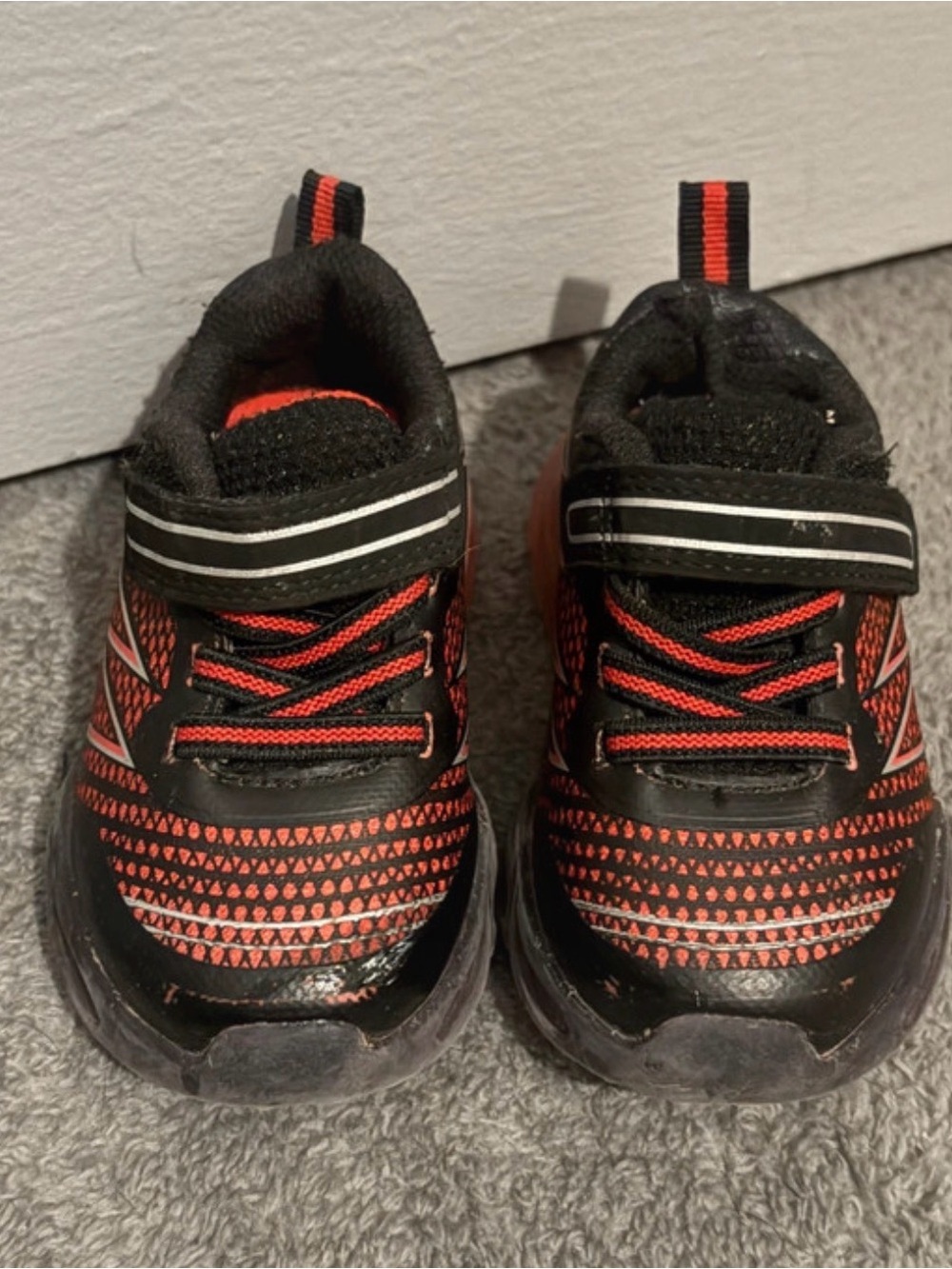 Athletic Works Black and Red Kids Sneakers with Hook-and-Loop Strap